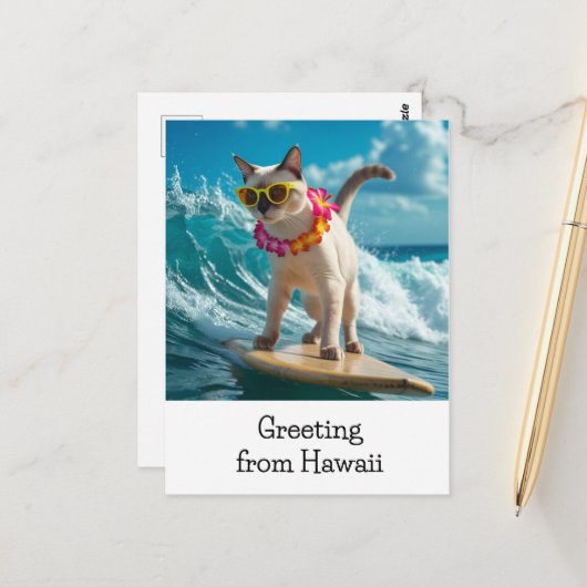 Carte Postale Salutation de chats d'Hawaii surf sur la planche d (Devant/Arrière en situation)