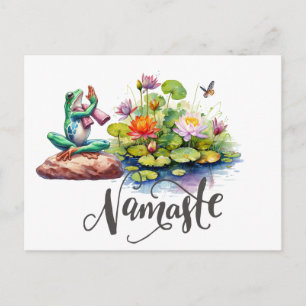 Carte Postale Salutation de grenouille Namaste yoga à l'étang