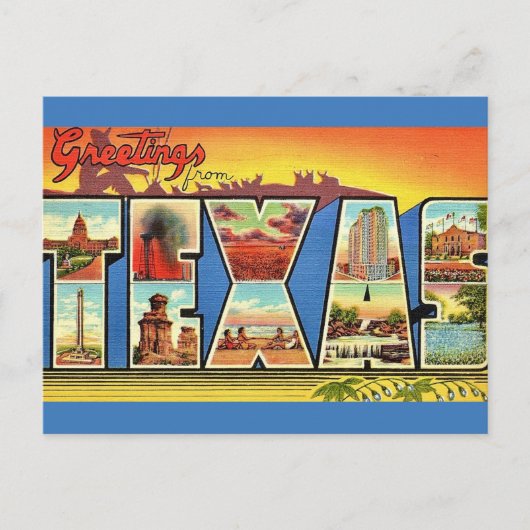 Carte Postale Salutation de l'État du Texas vintage (Devant)