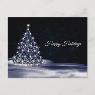 Carte Postale Salutation de Noël Arbre Bleu Brillant Hiver Marin
