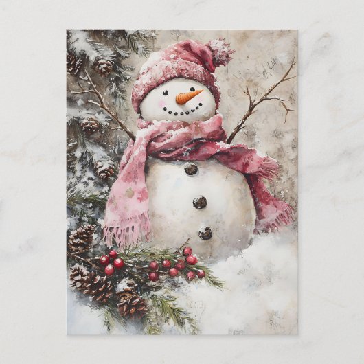 Carte Postale Salutation de Noël avec Snowman (Devant)