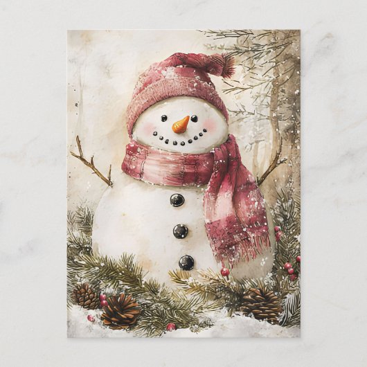 Carte Postale Salutation de Noël avec Snowman (Devant)