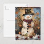 Carte Postale Salutation de Noël avec Snowman (Devant / Derrière)