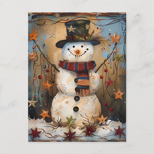 Carte Postale Salutation de Noël avec Snowman (Devant)