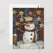 Carte Postale Salutation de Noël avec Snowman (Devant / Derrière)