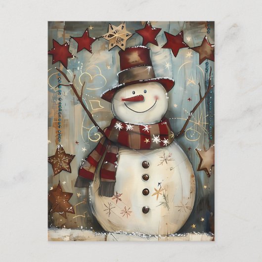 Carte Postale Salutation de Noël avec Snowman (Devant)