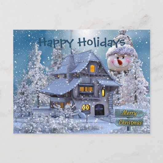 Carte Postale Salutation de Noël Bonhomme de Neige Hiver Bleu Ru (Devant)