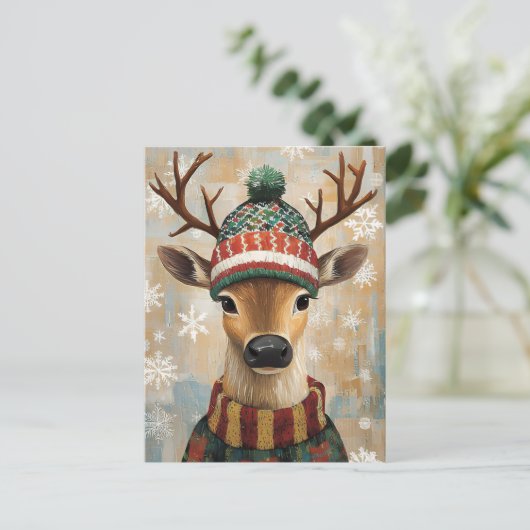 Carte Postale Salutation de Noël festive avec cerf (Debout devant)