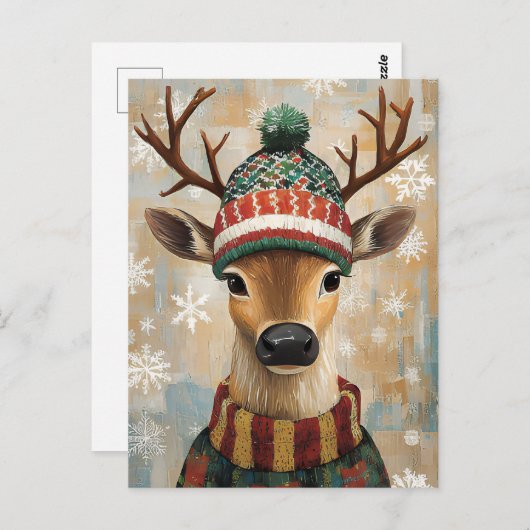 Carte Postale Salutation de Noël festive avec cerf (Devant / Derrière)