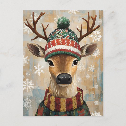 Carte Postale Salutation de Noël festive avec cerf (Devant)