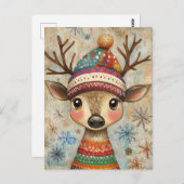 Carte Postale Salutation de Noël festive avec cerf (Devant / Derrière)