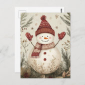 Carte Postale Salutation de Noël Festive Snowman (Devant / Derrière)