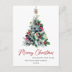 Carte Postale Salutation de Noël minimaliste Élégante Arbre à Pi