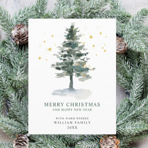 Carte Postale Salutation de Noël minimaliste Élégante Arbre à Pi