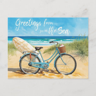 Carte Postale Salutation de surfeur de la mer avec planche et vé