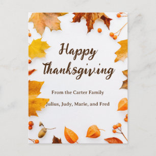 Carte Postale Salutation de Thanksgiving feuille d'automne heure