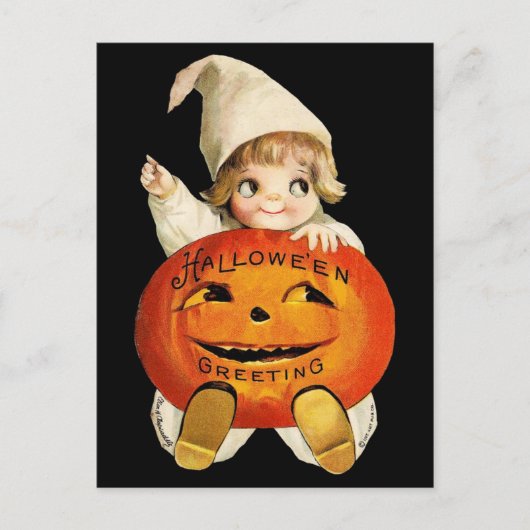 Carte Postale Salutation Halloween vintage avec petite fille (Devant)