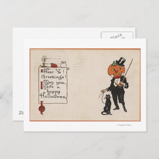 Carte Postale Salutation HalloweenJack-O-Lantern à Tux (Devant / Derrière)