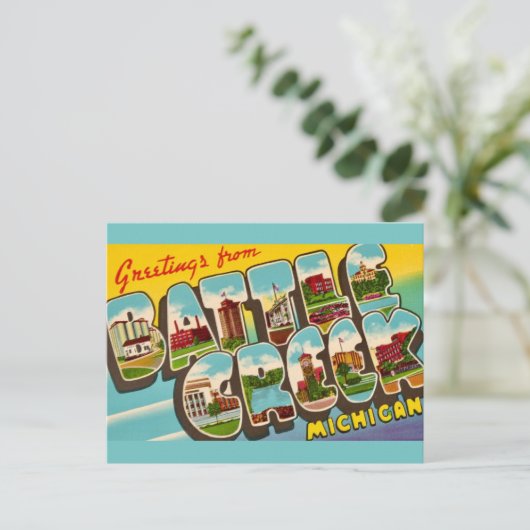 Carte Postale Salutation rétro Battle Creek Michigan (Debout devant)