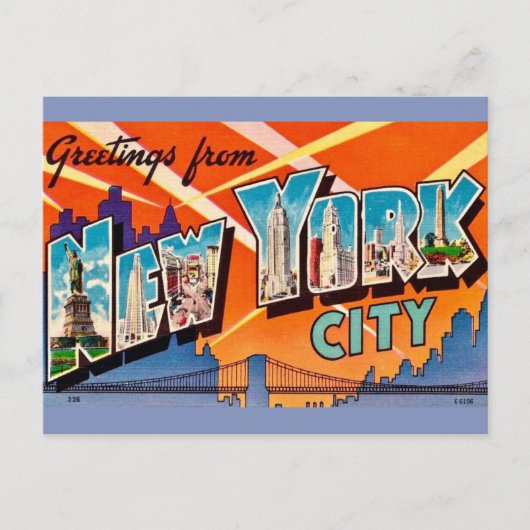 Carte Postale Salutation Rétro de New York City (Devant)