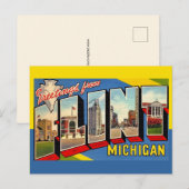 Carte Postale Salutation Rétro Flint Michigan (Devant / Derrière)