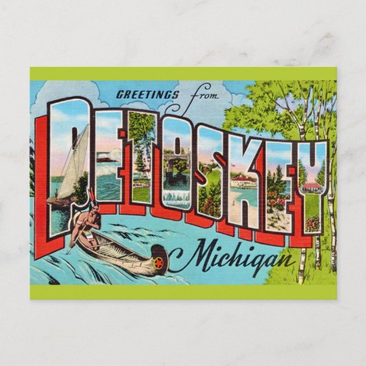 Carte Postale Salutation Retro Petosky Michigan (Devant)