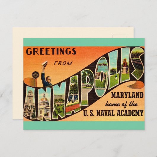Carte Postale Salutation Vintage Annapolis MD (Devant / Derrière)