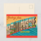 Carte Postale Salutation Vintage de Baltimore MD (Devant / Derrière)