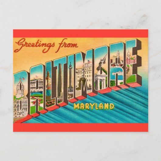 Carte Postale Salutation Vintage de Baltimore MD (Devant)