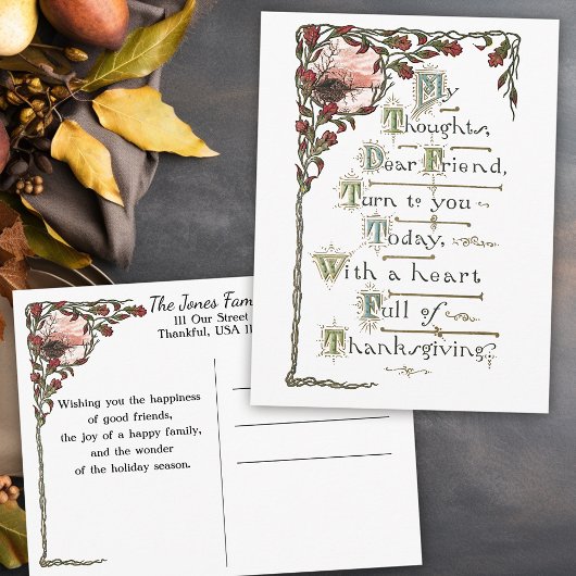 Carte Postale Salutation Vintage Ornate Thanksgiving
