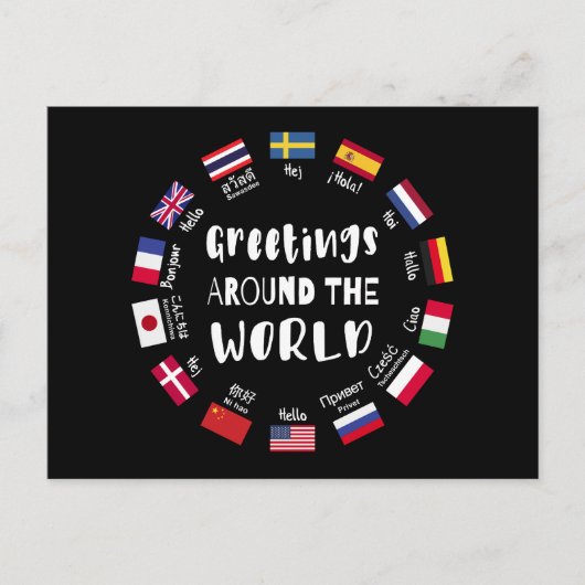 Carte Postale Salutations autour du monde, Bonjour dans toutes l (Devant)