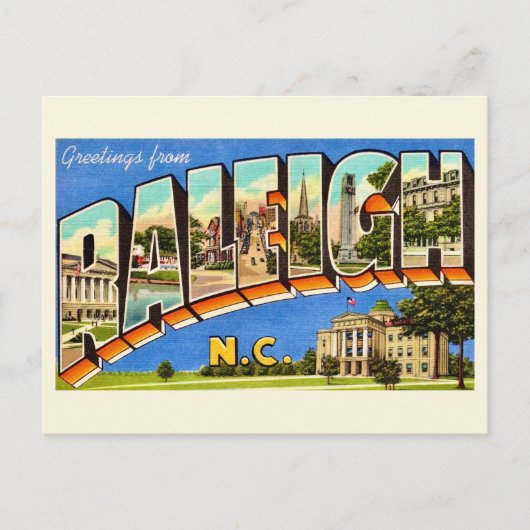 Carte Postale Salutations colorées de Raleigh NC (Devant)