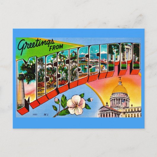 Carte Postale Salutations colorées du Mississippi (Devant)