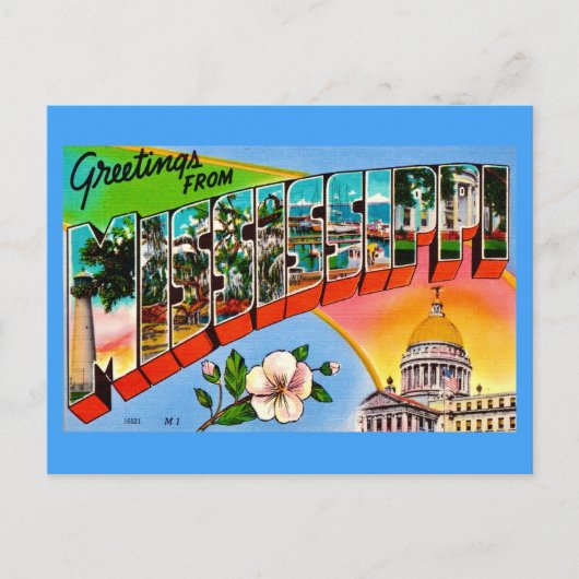 Carte Postale Salutations colorées du Mississippi (Devant)