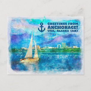 Carte Postale Salutations d'Anchorage - peinture aquarelle