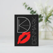 Carte Postale Salutations Danemark Rouge Lipstick Kiss noir (Debout devant)