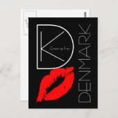 Carte Postale Salutations Danemark Rouge Lipstick Kiss noir (Devant / Derrière)