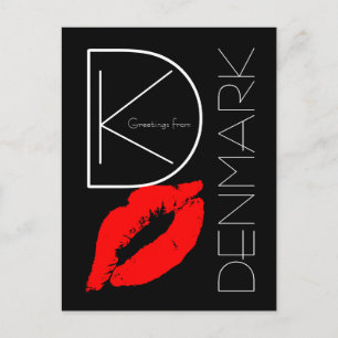 Carte Postale Salutations Danemark Rouge Lipstick Kiss noir