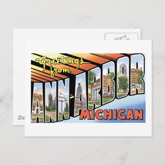 Carte Postale Salutations d'Ann Arbor, Michigan (Devant / Derrière)