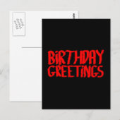 Carte Postale Salutations d'anniversaire. Rouge et Noir. (Devant / Derrière)