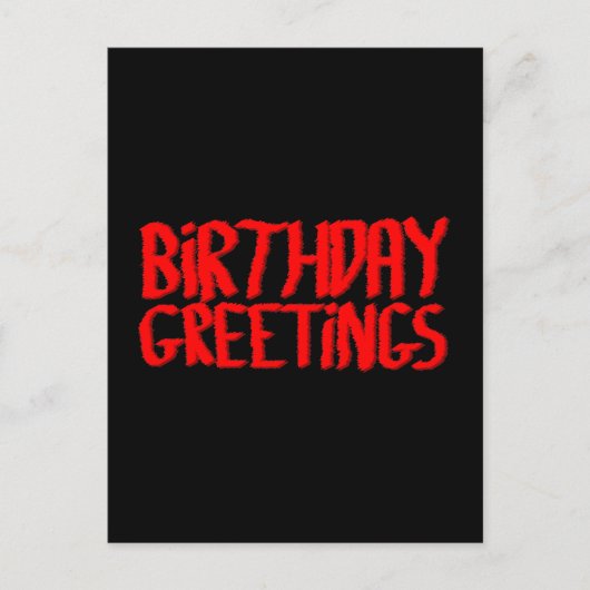 Carte Postale Salutations d'anniversaire. Rouge et Noir. (Devant)