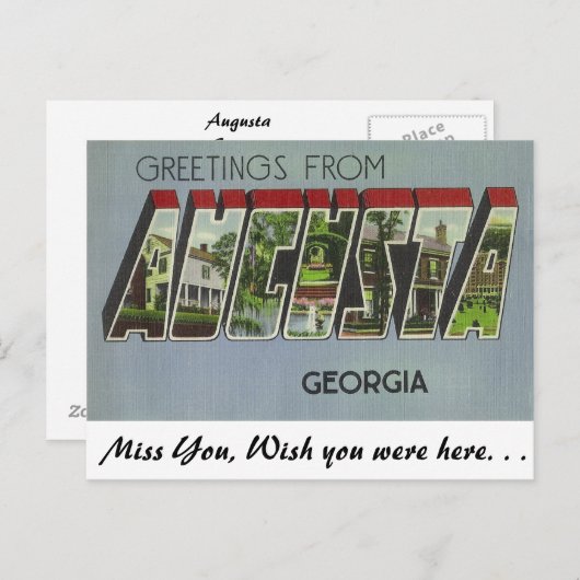 Carte Postale Salutations d'Augusta, Géorgie (Devant / Derrière)