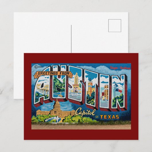 Carte Postale Salutations d'Austin, Texas (Devant / Derrière)