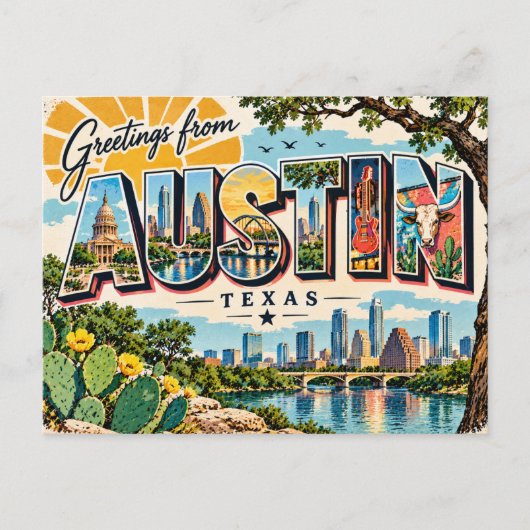 Carte Postale Salutations d'Austin Texas (Devant)