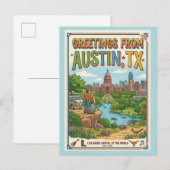 Carte Postale Salutations d'Austin TX Rétro Coloré (Devant / Derrière)