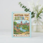Carte Postale Salutations d'Austin TX Rétro Coloré (Debout devant)