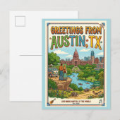 Carte Postale Salutations d'Austin TX Rétro Coloré (Devant / Derrière)