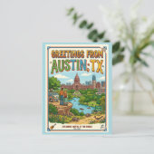 Carte Postale Salutations d'Austin TX Rétro Coloré (Debout devant)
