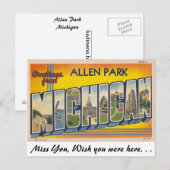 Carte Postale Salutations de Allen Park, Michigan (Devant / Derrière)