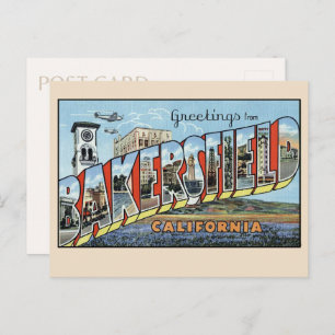 Carte Postale Salutations de Bakersfield, Californie Vintage